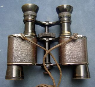 Antique Pre Wwi Era Military 8x Prism Binoculars Leather Bound And