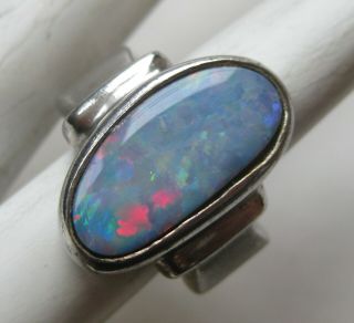 Vintage Sterling Silver Australian Blue Fire Opal Gemstone Ring Size 7 3/4