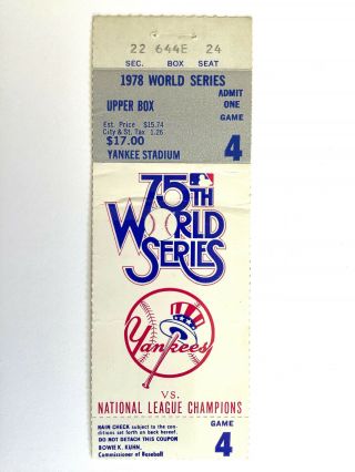1978 World Series York Yankees Ticket Stub Los Angeles Dodgers Game 4