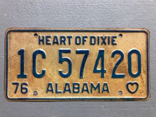 Vintage 1976 Alabama License Plate Heart Of Dixie White/blue 1c - 57420 Marijuana