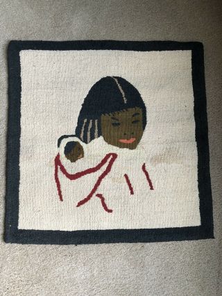 Antique Grenfell Hooked Rug With Inuit Mother And Child /newfoundland Labrador