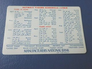1969 Detroit Tigers Pocket Schedule,  Manufacturers National Bank Of Detroit