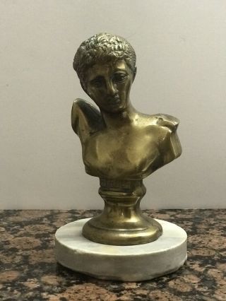 Antique Ermes Bronze Brass Metal Bust Sculpture Statue Greek Roman Hermes God