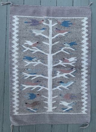 Antique Native American Navajo Rug Tree Of Life.  Hand Woven Wool