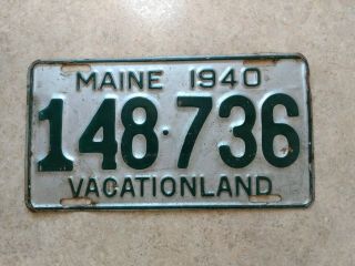 Maine License Plate 1940 Silver & Green 148 - 736 6 " X11 " Old Antique Vintage Metal
