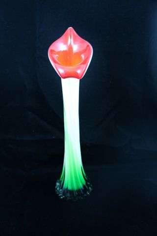 Vtg Murano? Art Glass Jack - In - The - Pulpit Vase Red Green White 15.  5 "