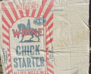 Vintage Wayne Chick Starter Advertising Feed Sack Bag 100 Lbs.