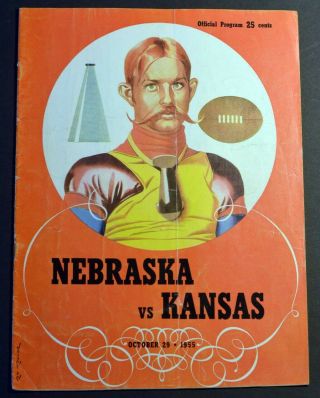 October 29 1955 Nebraska Cornhuskers Kansas Vintage Football Program Vg - Ex,