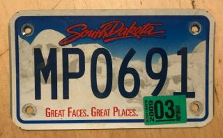 2009 Graphic South Dakota Motorcycle Cycle License Plate " Mp 0691 " Sd 09