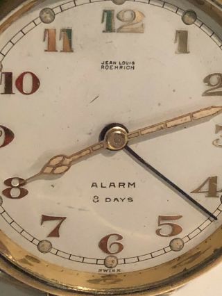 Antique Alarm Travel Clock Swiss jean louis roehrich 2