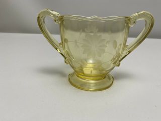 Vintage Yellow Topaz Jubilee Sugar Bowl 1930s Etched Lancaster Depression Glass