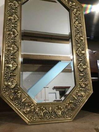 Arts And Crafts Wall Mirror.  Brass Frame With Stylish Shell Design
