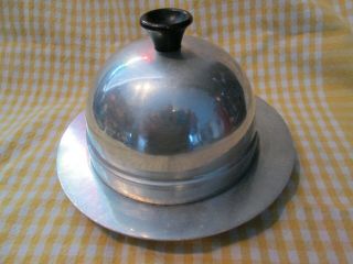 Vintage Round Aluminium Covered Butter Dish With Glass Insert
