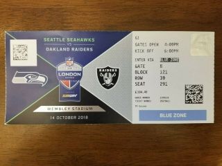 2018 Nfl Uk International Football Ticket Oakland Raiders Seattle Seahawks