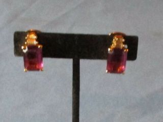 Vintage Christian Dior Gold - Tone Metal Purple & Clear Rhinestone Clip Earrings