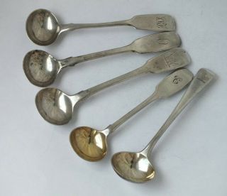 5 Antique Georgian - Victorian Solid Sterling Silver Salt/ Condiment Spoons/ 66 G