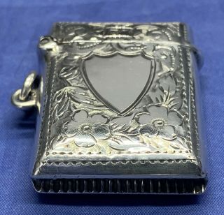 Edwardian Solid Silver Engraved Design Vesta Case By John Rose B 