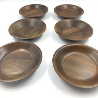 Vintage Didware Heirloom Walnut Wood Bowls 6 " Made In Usa Mid Century Set Of 6