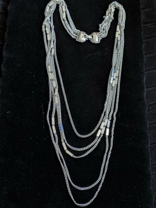 Vintage Monet Silver Tone Multi Strand Chain Statement Bib Necklace