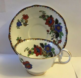 Vintage Aynsley Yellow,  Blue,  Red Flowers Tea Cup & Saucer B111