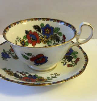 VINTAGE AYNSLEY YELLOW,  BLUE,  RED FLOWERS TEA CUP & SAUCER B111 2