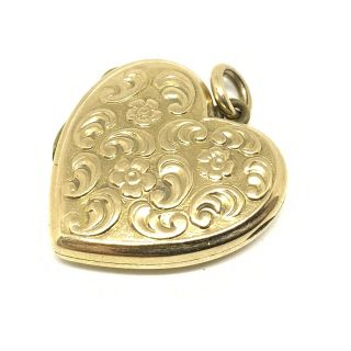 Antique Victorian 9CT gold back and front heart embossed locket 228 3
