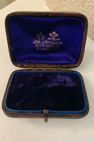Antique Victorian Jewellers Leather Silk& Velvet Edinburgh Brass Button 2.  5”