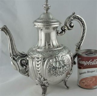 Vintage Floral Embossed Repousse Art Nouveau Silver Plate Teapot Coffee Pot