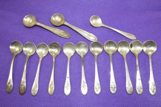 14 Weidlich Victorian Sterling Silver Salt Cellar Spoons,  2 1/8 " Long,  7714 Handle