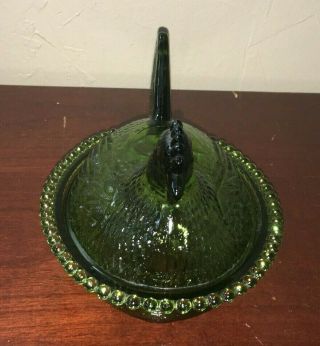 VTG Carnival Indiana Glass Green Chicken Hen On Nest Candy Dish 3