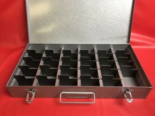 Vintage Brumberger Latching Silver Metal Slide Case W/ Black Cardboard Dividers