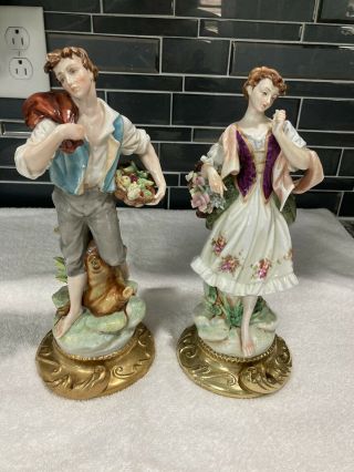 Andrea Porcelain 10 1/4 " Pastoral Pair Man & Woman 6055 Peasant Figurines