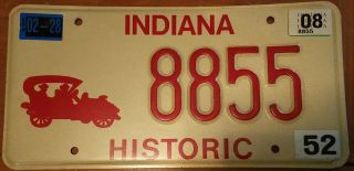 Vintage 2008 Indiana Historic Motor Vehicle License Plate 8855