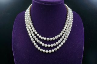 Vintage Signed Imperial Elegancia Three Strand Faux Pearls Necklace 17  L