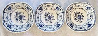 3 Vintage Johnson Brothers Indies Blue Square 6 1/8 " Cereal Soup Bowls -