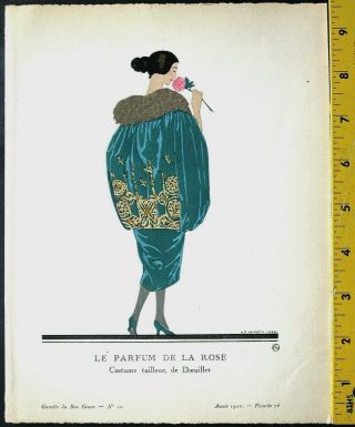 Gazette Du,  Art Deco Pochoir Print,  A.  E.  Marty,  Le Parfum De La Rose,  1920