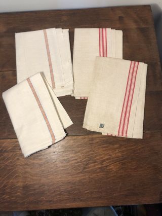 4 Vintage Linen Cotton Kitchen Dish Towels Stripe 1960’s