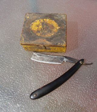 Antique Civil War Era Wooden Shaving Box With Brush And Barber 