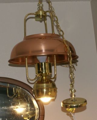 Vintage Copper And Brass Ceiling Light Fixture Chain Hanging Lamp Style