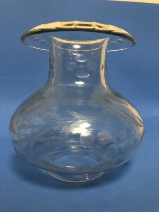 Antique Argand Style Oil Lamp Shade Cut & Etched Clear Glass 3 1/4 " Fitter