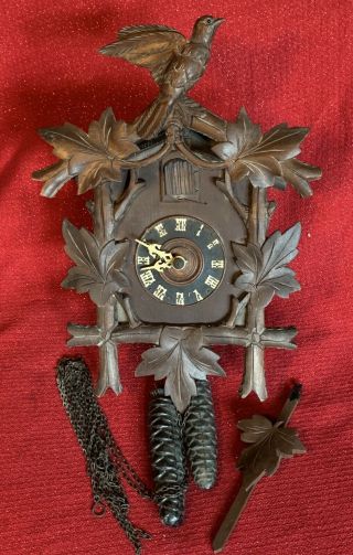 Antique Finely Carved Bird German Black Forest Cuckoo Clock Running