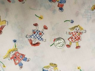 5 Yd Vintage Cotton Quilt Doll Fabric Print Juvenile Novelty Child Painter Pink