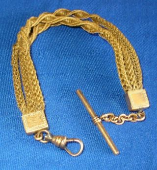 ANTIQUE VICTORIAN MOURNING WATCH CHAIN BRAIDED HAIR FOB POCKET WOVEN 3 STRAND 9 2