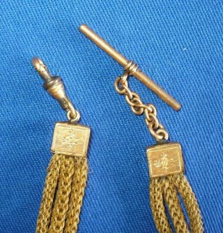 ANTIQUE VICTORIAN MOURNING WATCH CHAIN BRAIDED HAIR FOB POCKET WOVEN 3 STRAND 9 3