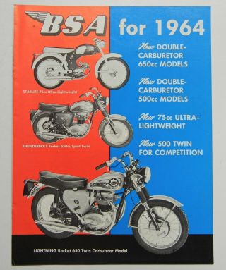 Vtg 1964 Bsa Motorcycle Brochure Lightning Thunderbolt Rocket Cyclone Twin 650