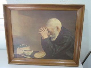 Vintage Grace Gratitude Praying Man Framed Print By Eric Enstrom Estate Item