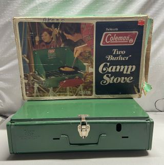 Vintage Coleman Camp Stove 425e499 Two Burner Green Box