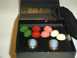 Vintage Joan Rivers Opaque Oval 5 Color Clip On Earring Set Box Romance Card J66
