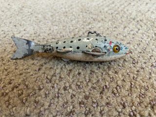 Vintage Ice Fish Decoy Wood Metal - Tail.  Glass Eyes.  Heddon