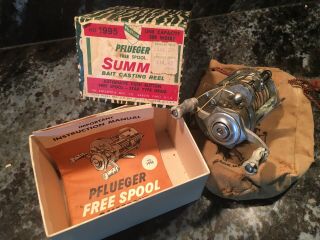 Vintage Pflueger Summit Bait Casting Fishing Reel Antique Tackle Box Lure Bass